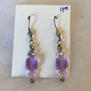 Handcrafted Lavender and pink crystal drop earrings with French-back ear wires.